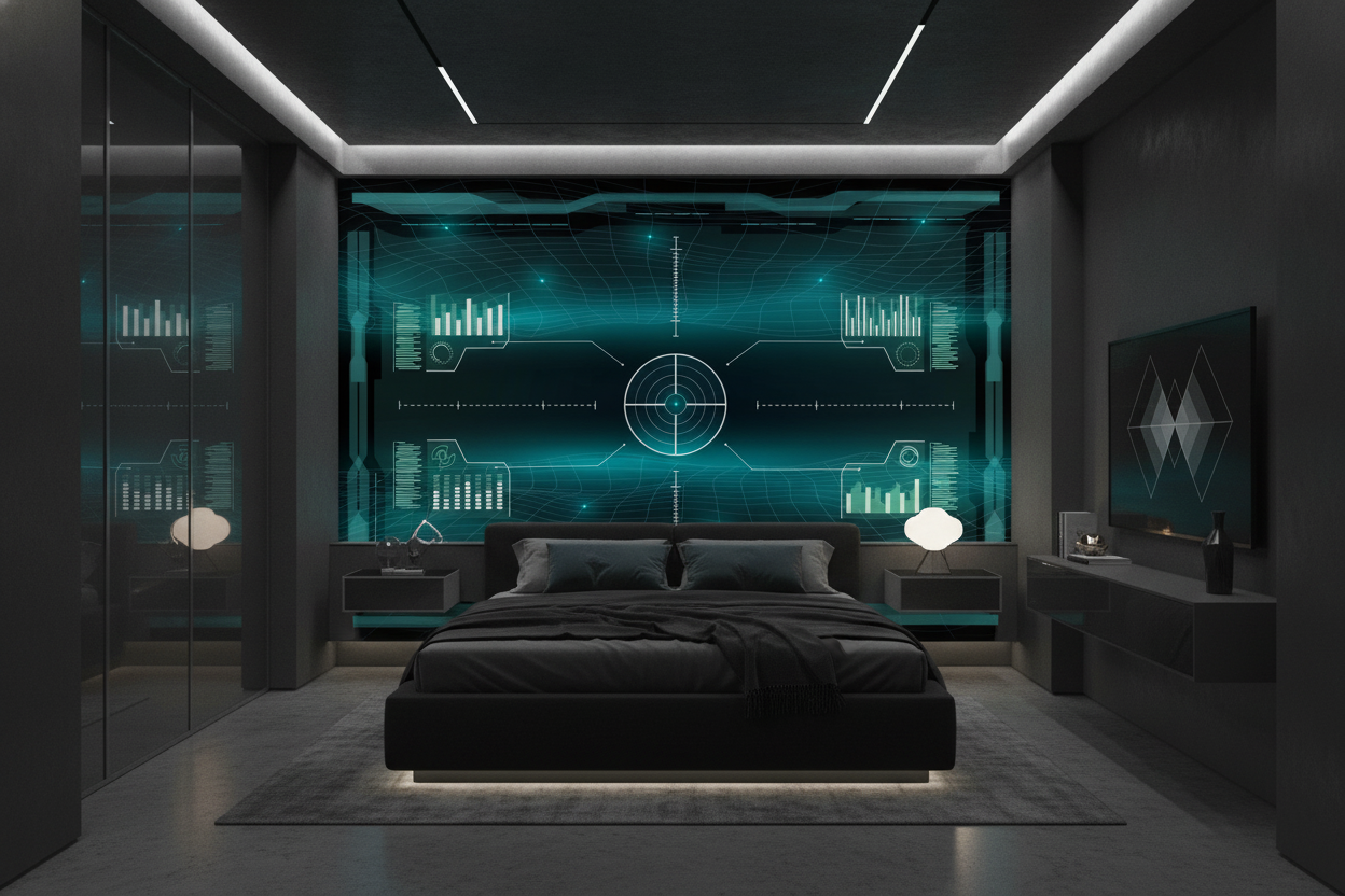 Interface Technologique Futuriste HUD Holographique Graphiques Données Cyan - Chambre adulte