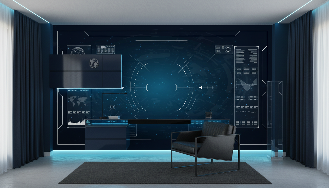 Interface Technologique Futuriste sur Fond Étoilé Bleu Profond - Bureau
