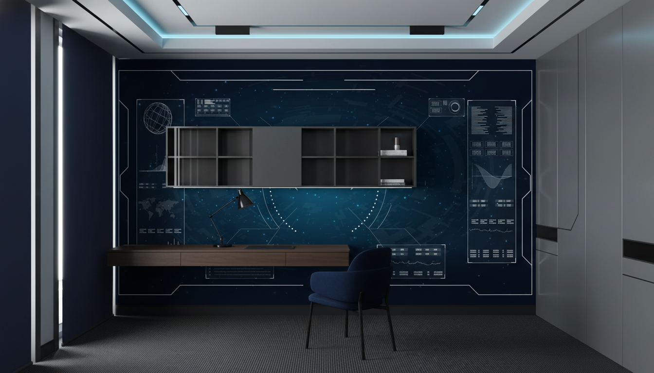Interface Technologique Futuriste sur Fond Stellaire Bleu Profond - Bureau