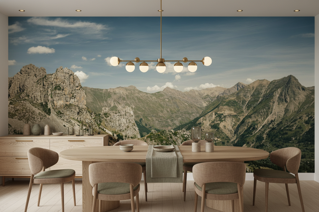 Panorama Montagneux Alpin Vallée Verdoyante et Pics Rocheux Majestueux - Salle à manger