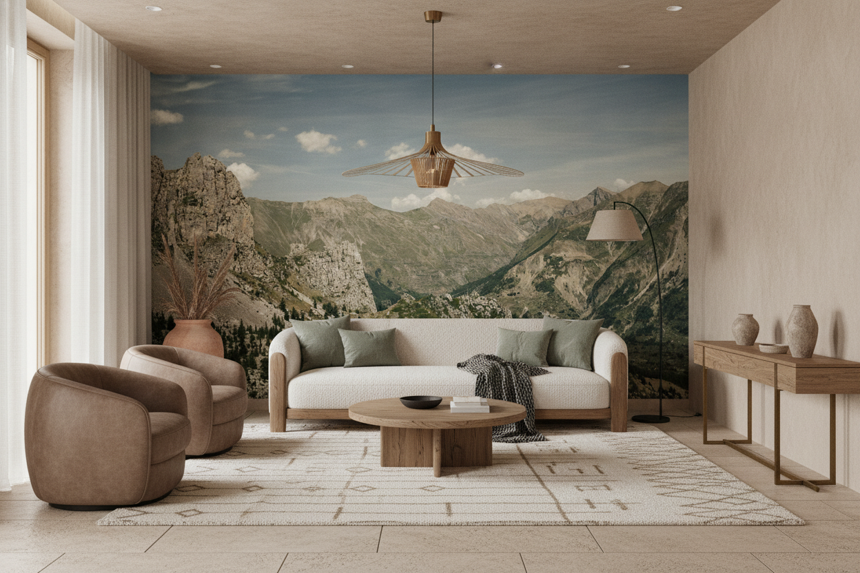 Panorama Montagneux Alpin Vallée Verdoyante et Pics Rocheux Majestueux - Salon / Séjour