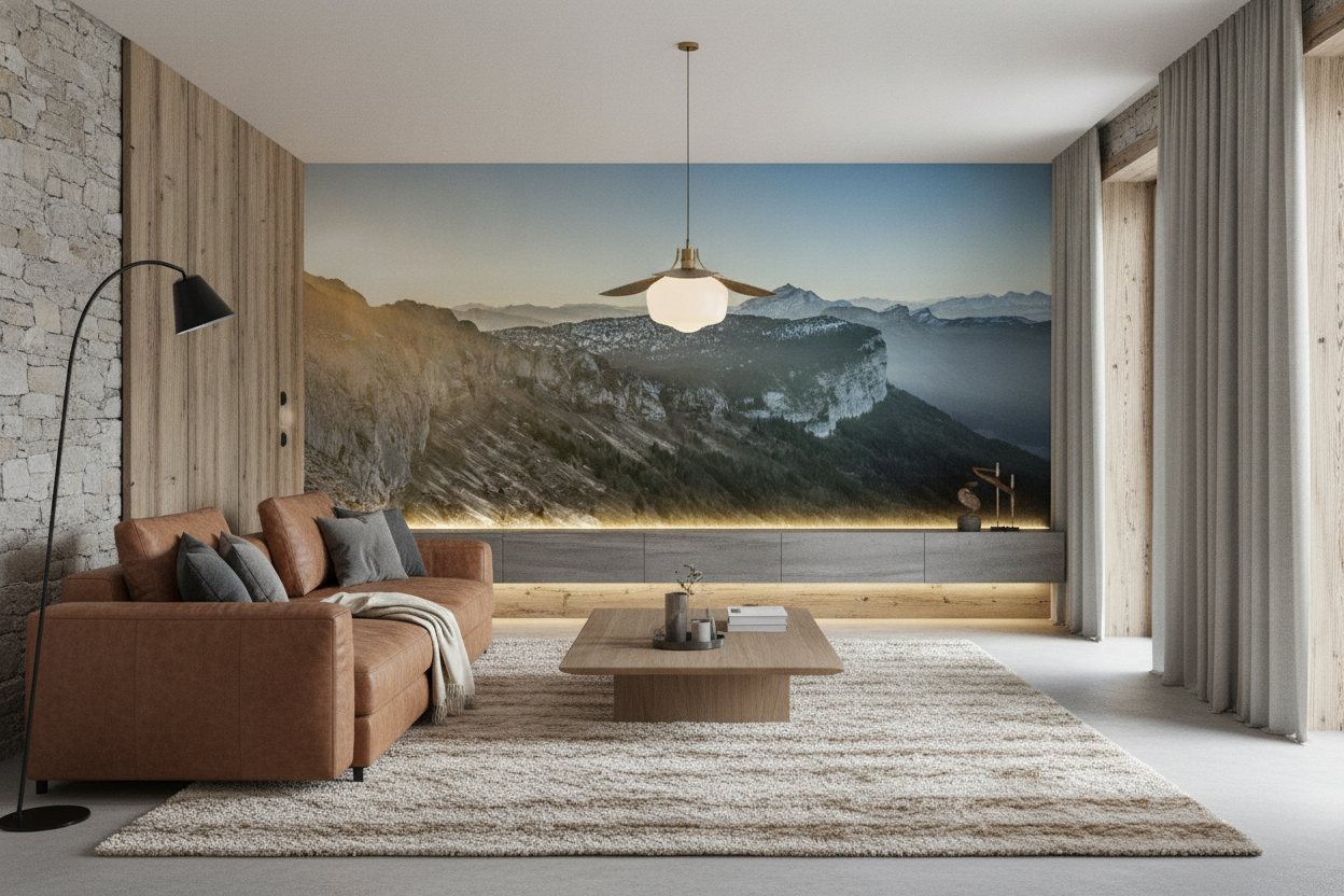 Panorama montagneux au coucher du soleil avec sommets enneigés - Salon / Séjour