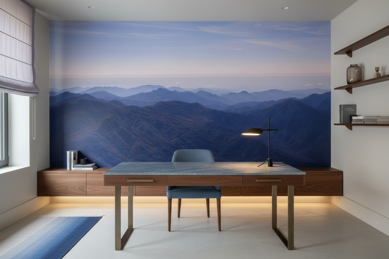 Panorama Montagneux Bleu Violet Paysage Naturel Apaisant Horizon - Bureau