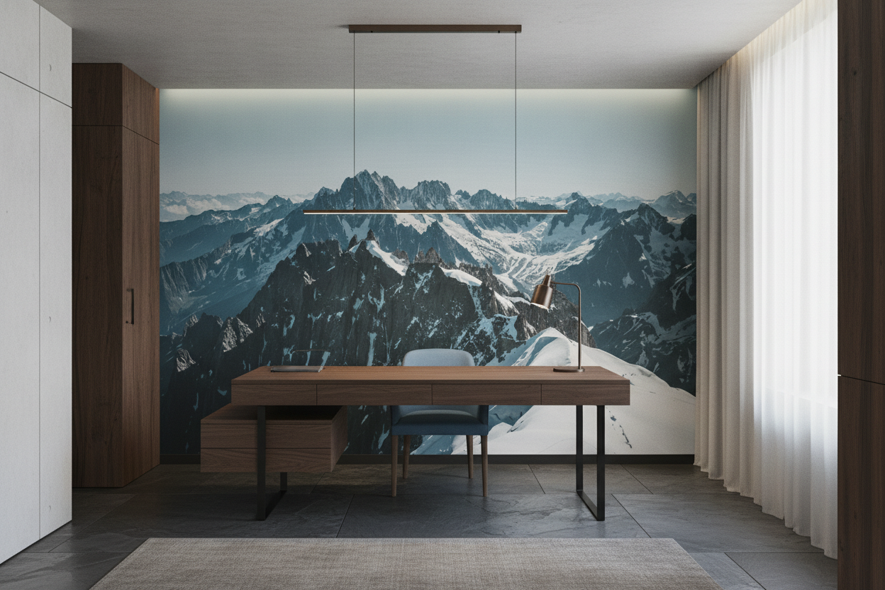Panorama Montagneux Enneigé aux Sommets Majestueux et Glaciers Éternels - Bureau