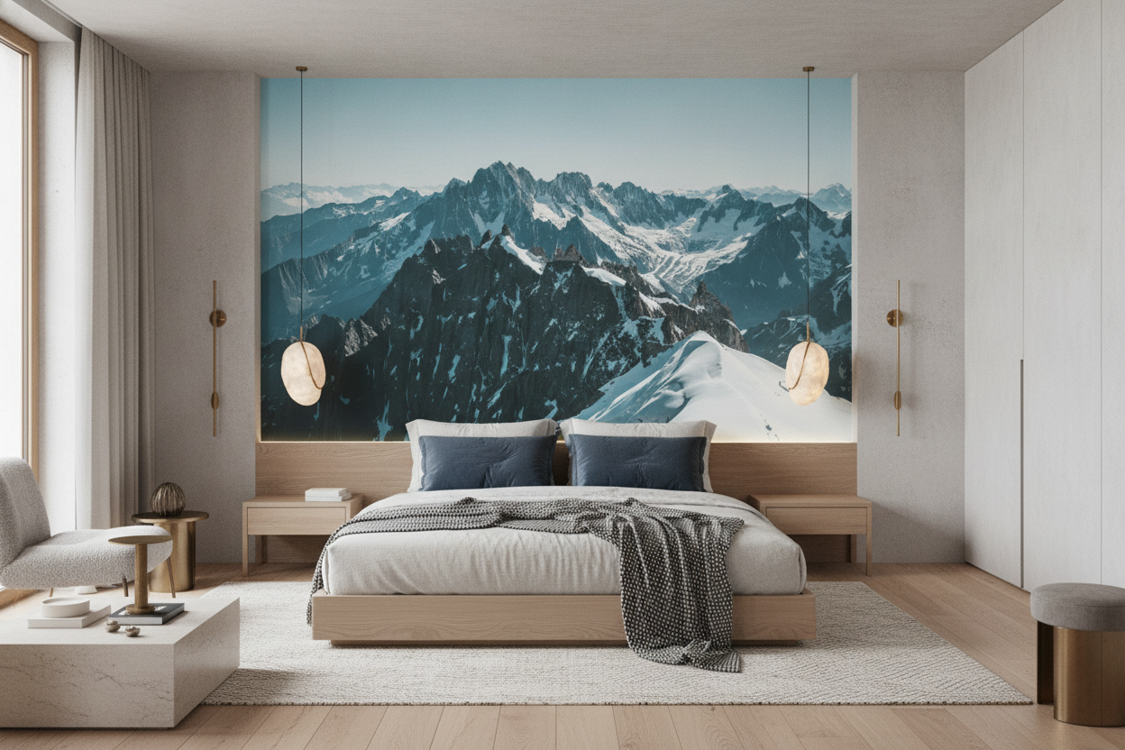 Panorama Montagneux Enneigé aux Sommets Majestueux et Glaciers Éternels - Chambre adulte