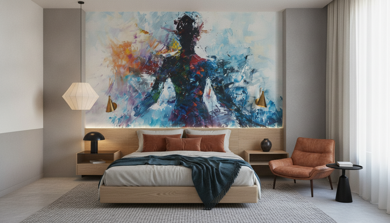 Papier peint abstrait explosion de couleurs dynamique et artistique - Chambre adulte