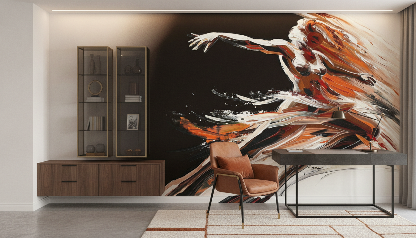 Papier peint abstrait fluide aux nuances chaudes et contrastes sombres — Bureau