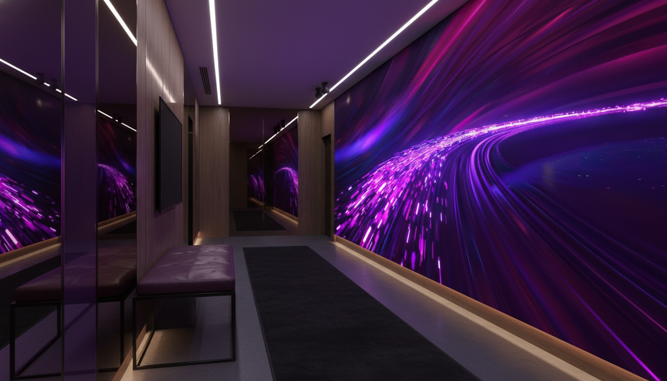 Papier Peint Abstrait Flux Lumineux Violet Rose Néon Futuriste - Couloir