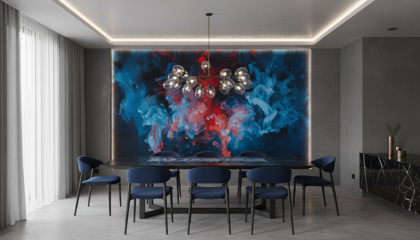 Papier peint abstrait fumée colorée bleu rouge moderne - Salle à manger