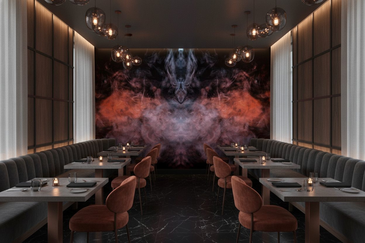 Papier peint abstrait fumée colorée symétrique effet miroir mystique - Restaurant