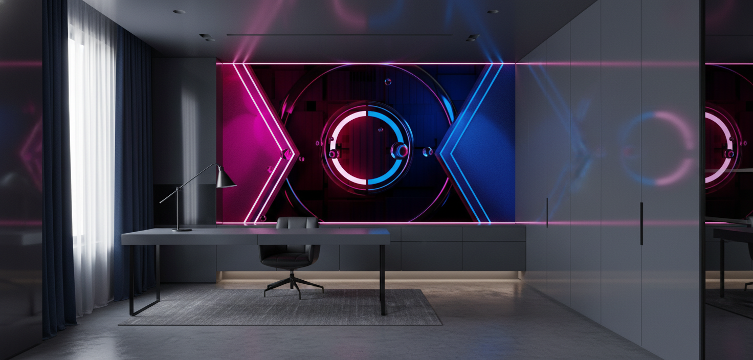 Papier Peint Abstrait Néon Futuriste Géométrique Rose et Bleu Électrique — Bureau