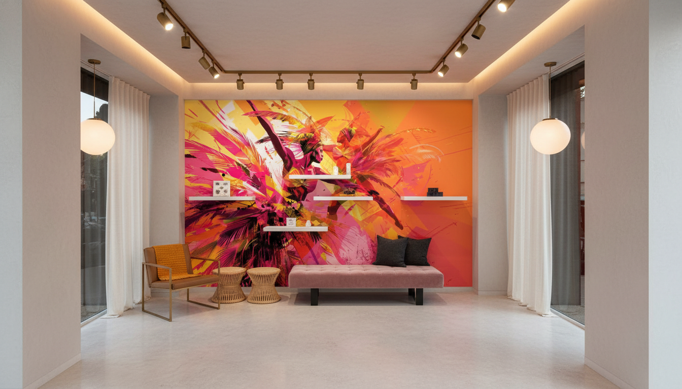 Papier Peint Abstrait Tropical Femme Silhouette Couleurs Vives — Boutique