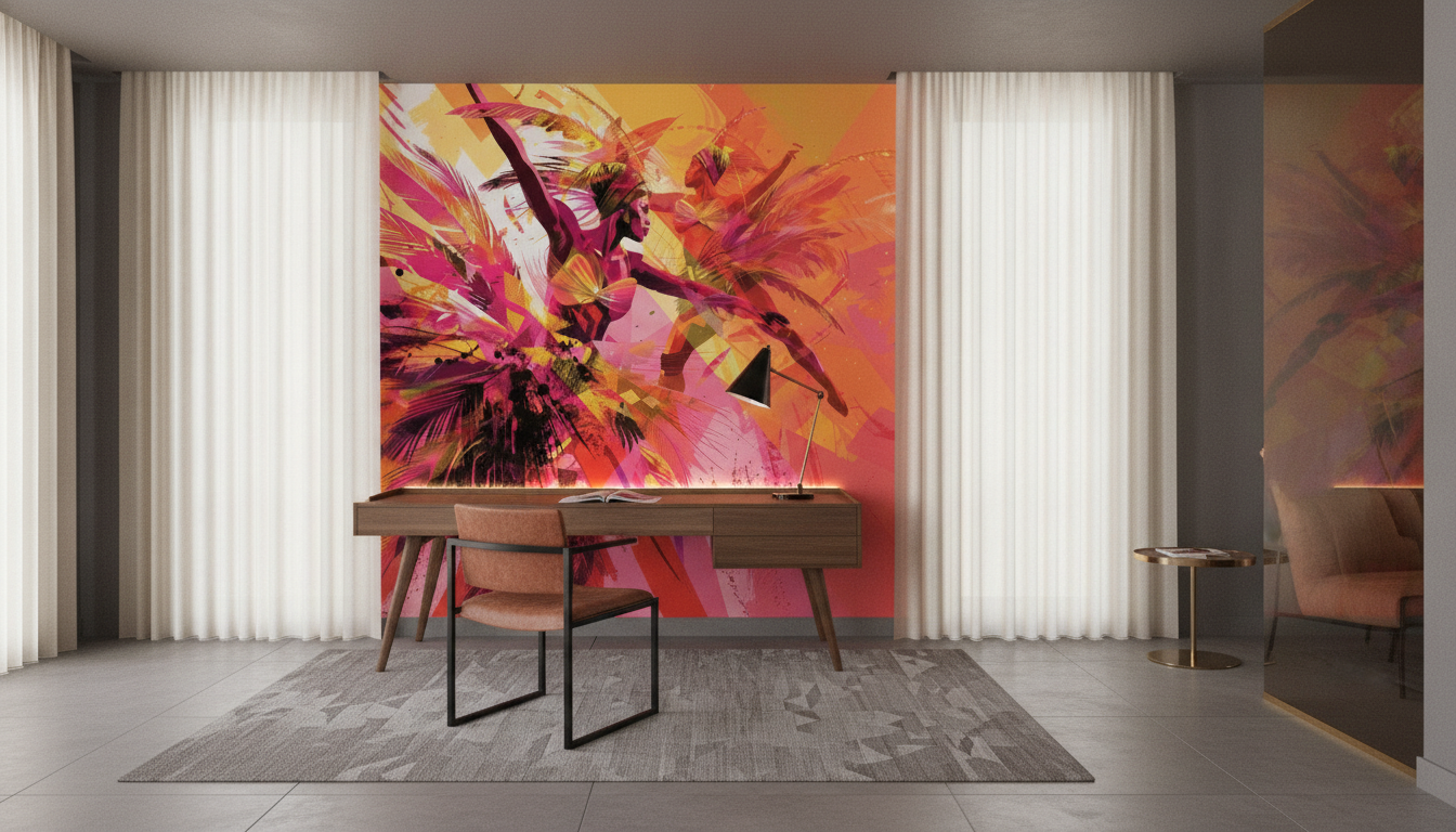 Papier Peint Abstrait Tropical Femme Silhouette Couleurs Vives — Bureau