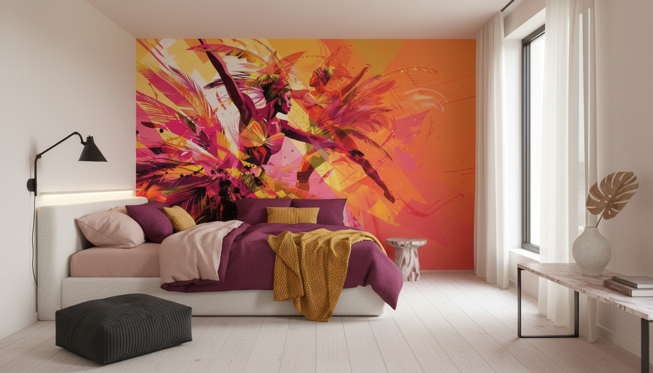 Papier peint abstrait tropical explosion de couleurs vives dynamiques - Chambre ado