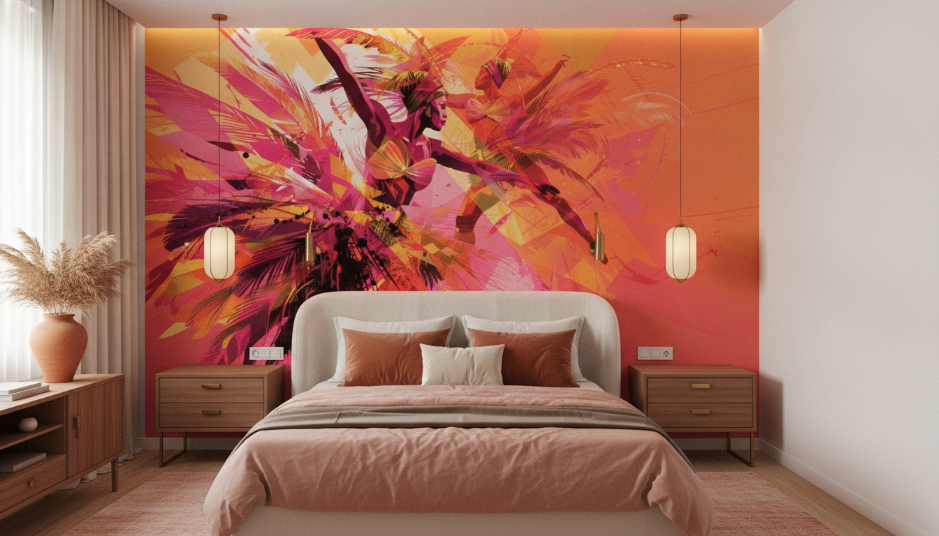 Papier peint abstrait tropical explosion de couleurs vives dynamiques - Chambre adulte