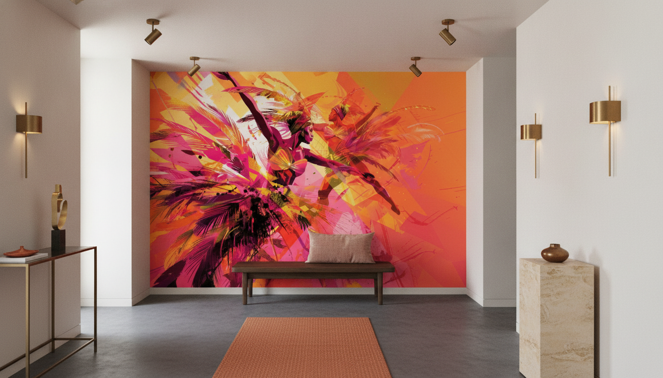 Papier peint abstrait tropical explosion de couleurs vives dynamiques - Entrée