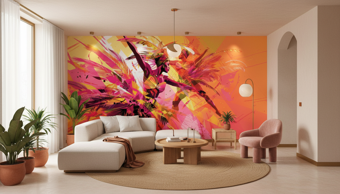 Papier peint abstrait tropical explosion de couleurs vives dynamiques - Salon / Séjour