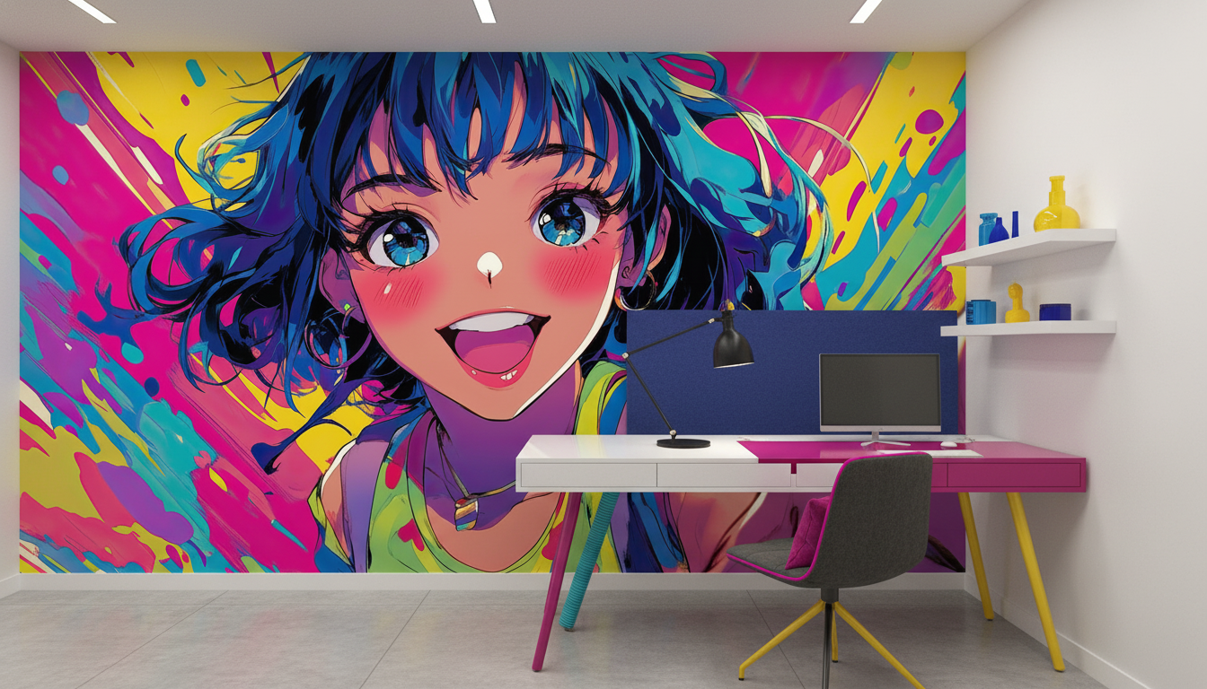 Papier Peint Anime Girl Pop Art Coloré Vibrant - Bureau