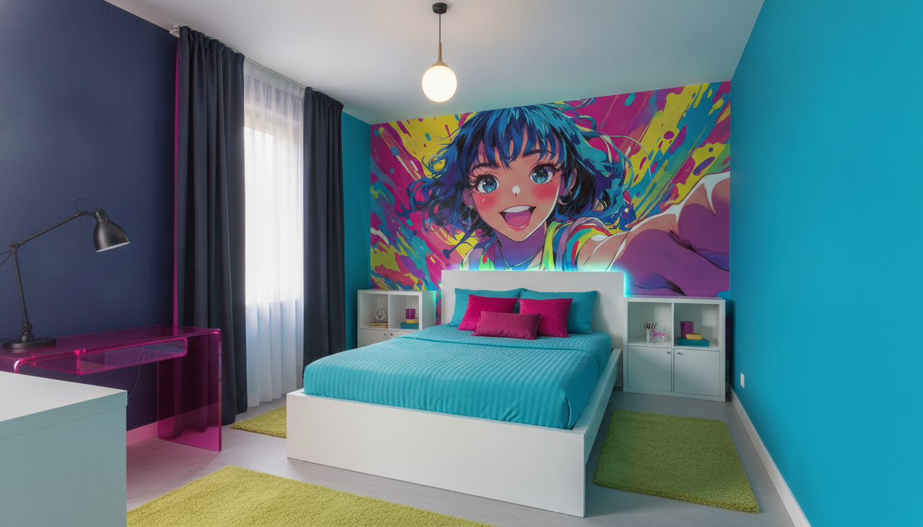 Papier Peint Anime Girl Pop Art Coloré Vibrant - Chambre ado