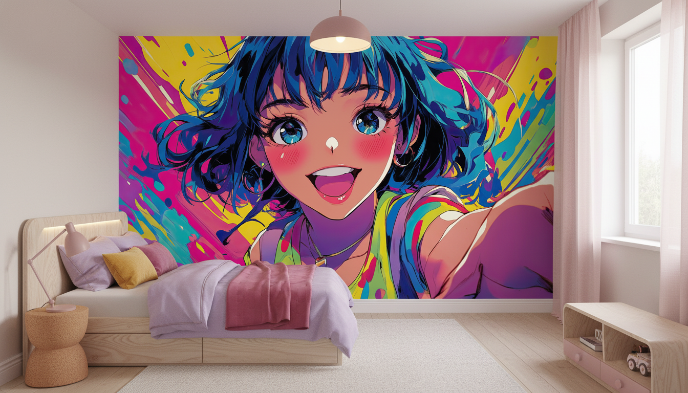 Papier Peint Anime Girl Pop Art Coloré Vibrant - Chambre enfant