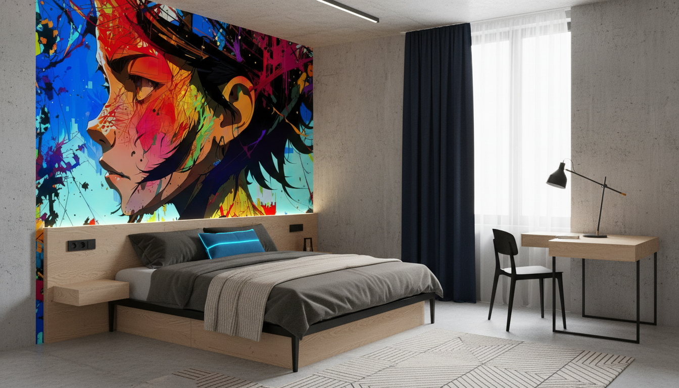 Papier peint anime street art explosion de couleurs vibrantes - Chambre ado