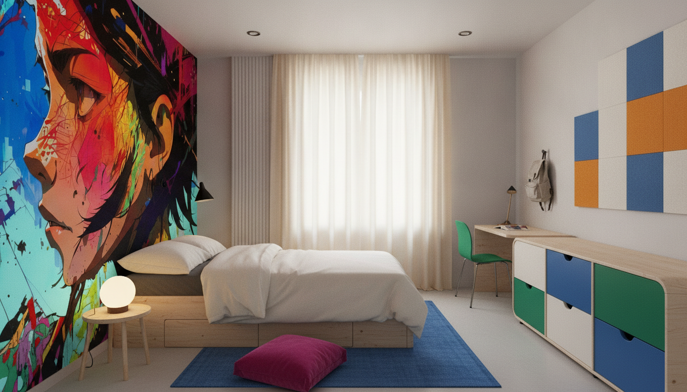 Papier peint anime street art explosion de couleurs vibrantes - Chambre enfant