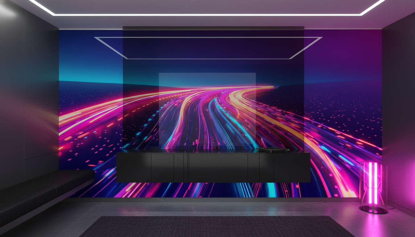 Papier Peint Autoroute Futuriste Néon Synthwave Style Cyberpunk - Entrée