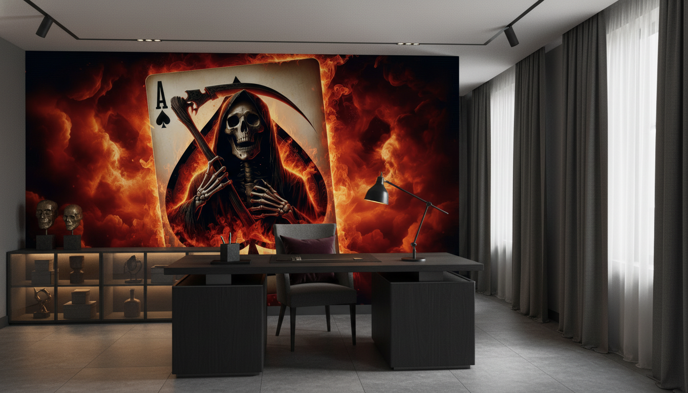 Papier Peint Carte à Jouer As de Pique Reaper Enflammé - Bureau