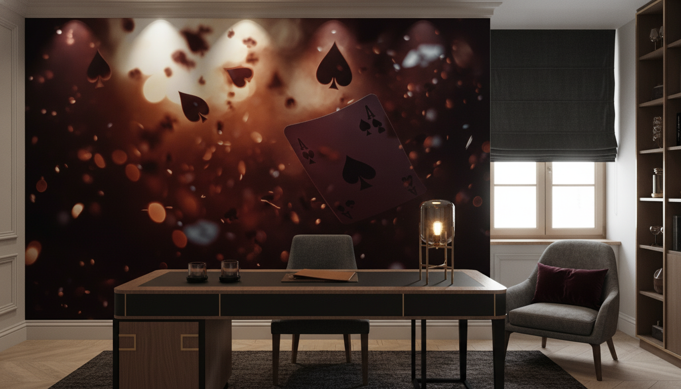 Papier Peint Casino Cartes à Jouer Effet Explosion Dorée - Bureau
