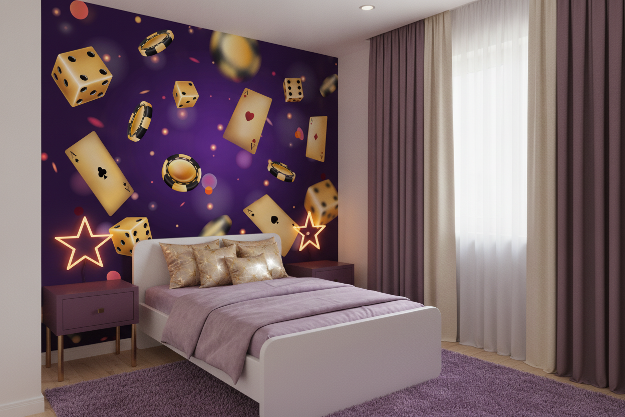 Papier peint casino doré luxueux avec dés cartes et jetons - Chambre enfant