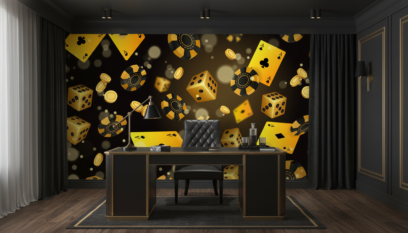 Papier Peint Casino Doré Poker Cartes Dés Luxueux - Bureau