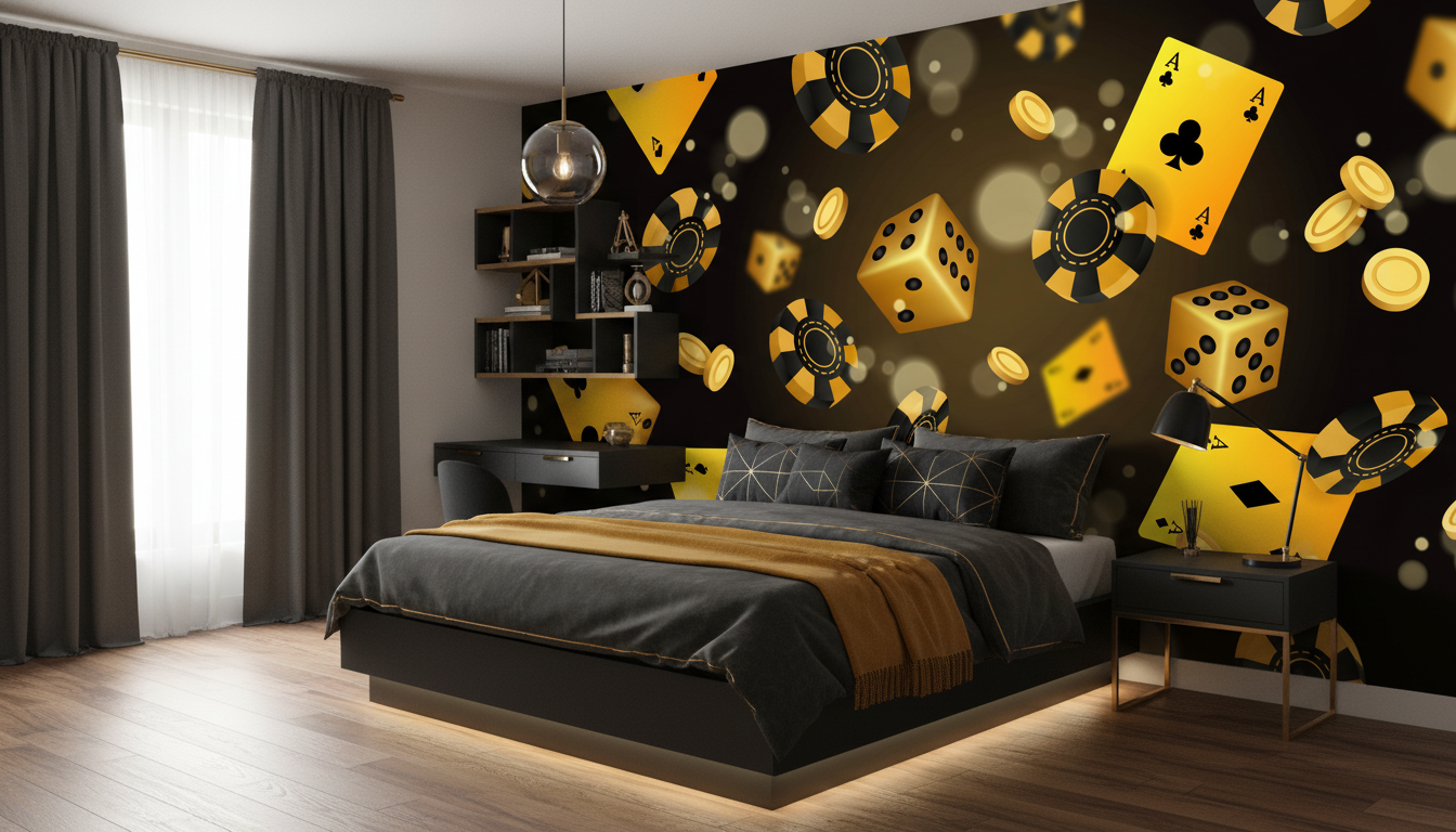 Papier Peint Casino Doré Poker Cartes Dés Luxueux - Chambre ado