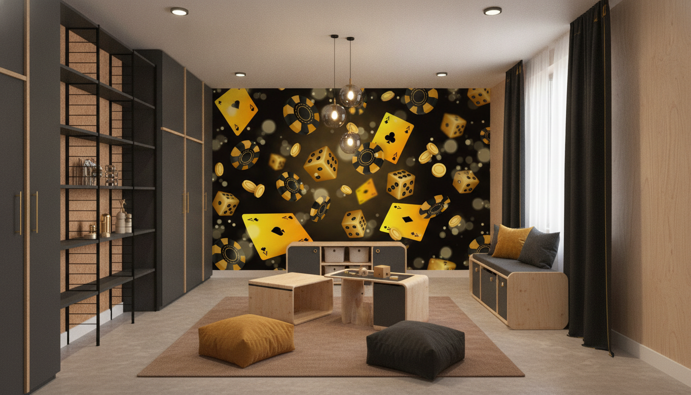 Papier Peint Casino Doré Poker Cartes Dés Luxueux - Espace enfant (pro)