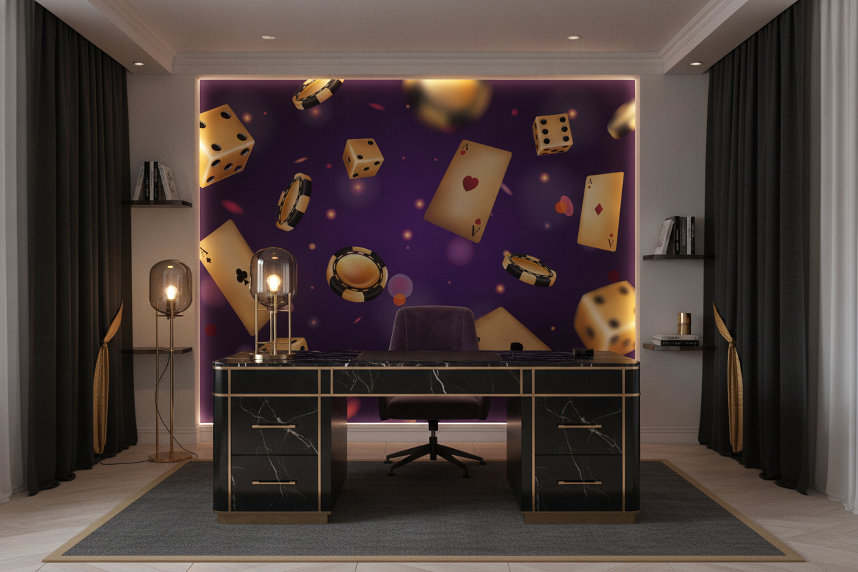 Papier Peint Casino Glamour Doré sur Fond Violet Luxueux - Bureau