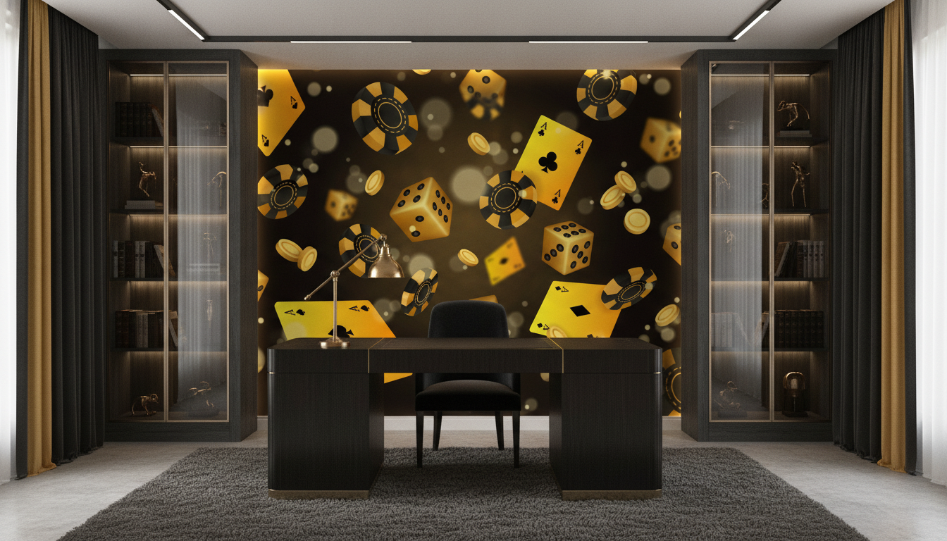 Papier Peint Casino Luxe Poker Cartes Dés Dorés - Bureau