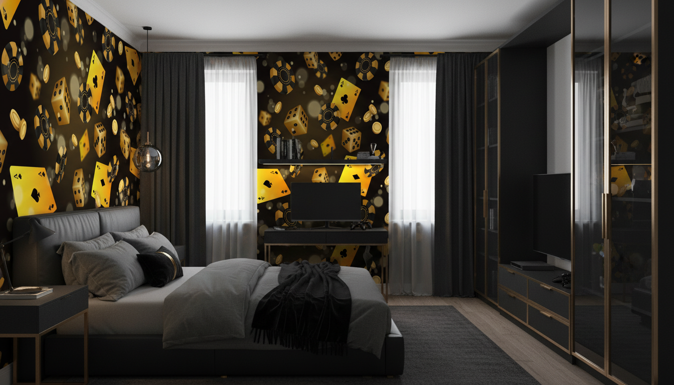 Papier Peint Casino Luxe Poker Cartes Dés Dorés - Chambre ado