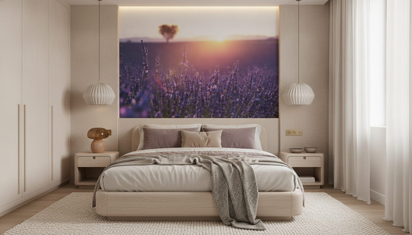Papier peint champ de lavande au coucher de soleil romantique - Chambre adulte