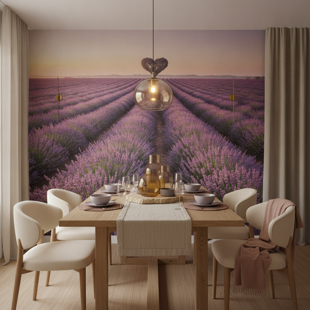 Papier peint champ de lavande au coucher de soleil romantique - Salle à manger
