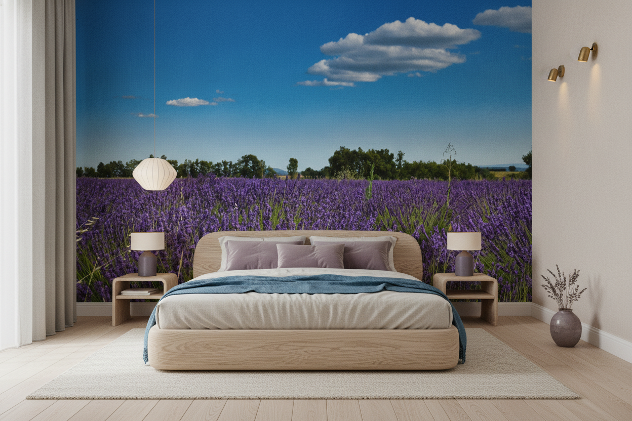 Papier peint champ de lavande en fleurs sous ciel bleu - Chambre adulte