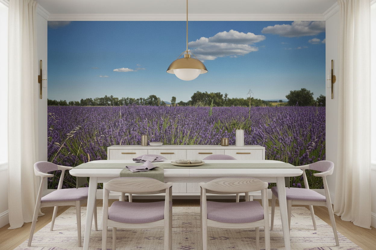 Papier peint champ de lavande en fleurs sous ciel bleu - Salle à manger