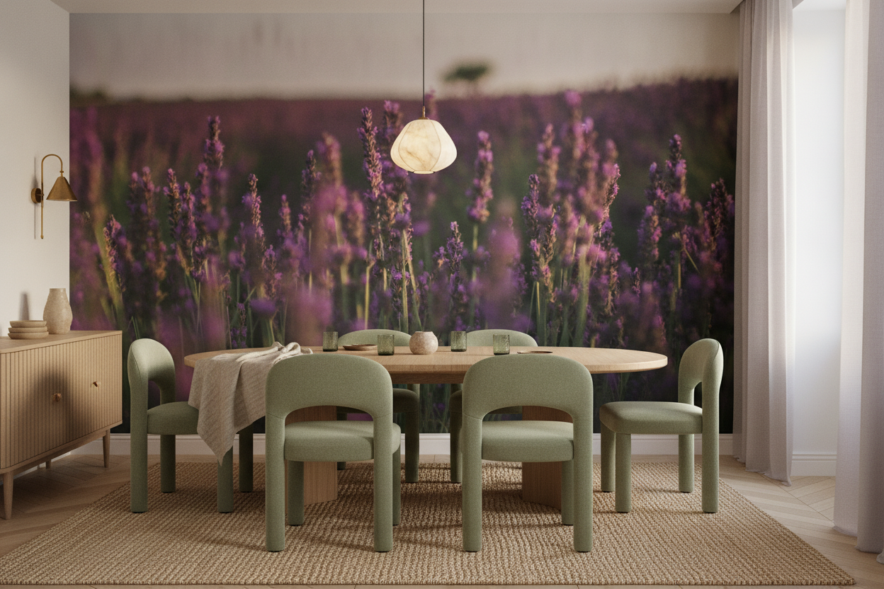 Papier peint champ de lavande en fleurs violettes naturelles - Salle à manger