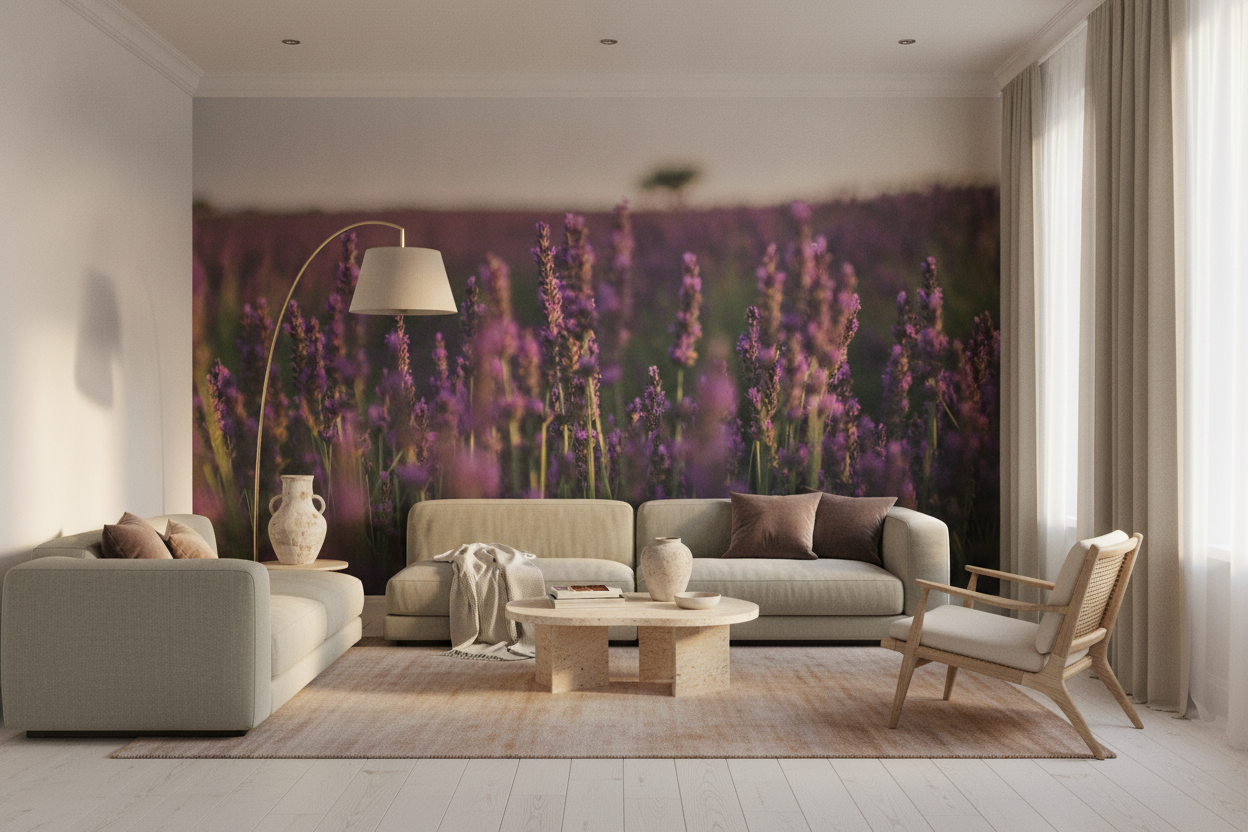 Papier peint champ de lavande en fleurs violettes naturelles - Salon / Séjour