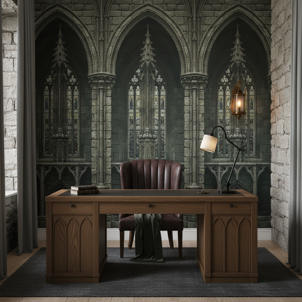Papier Peint Château Médiéval Gothique Atmosphère Mystérieuse - Bureau