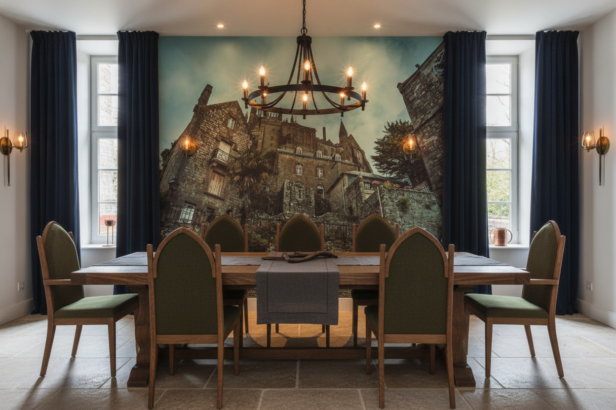 Papier Peint Château Médiéval Gothique Atmosphère Mystérieuse - Salle à manger