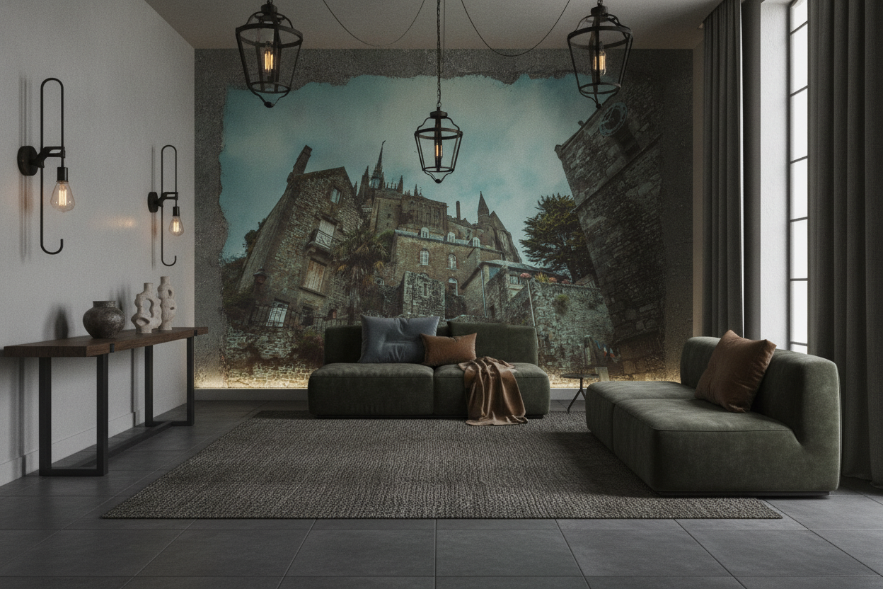 Papier Peint Château Médiéval Gothique Atmosphère Mystérieuse - Salon / Séjour