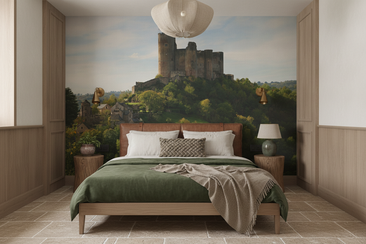 Papier peint château médiéval sur colline verdoyante panoramique - Chambre adulte