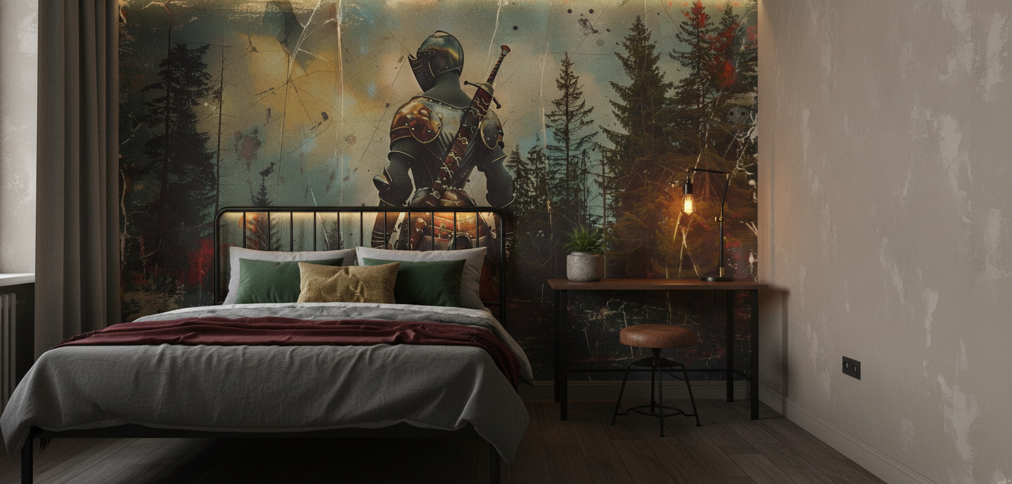Papier Peint Chevalier Médiéval Fantastique dans Forêt Mystique - Chambre ado