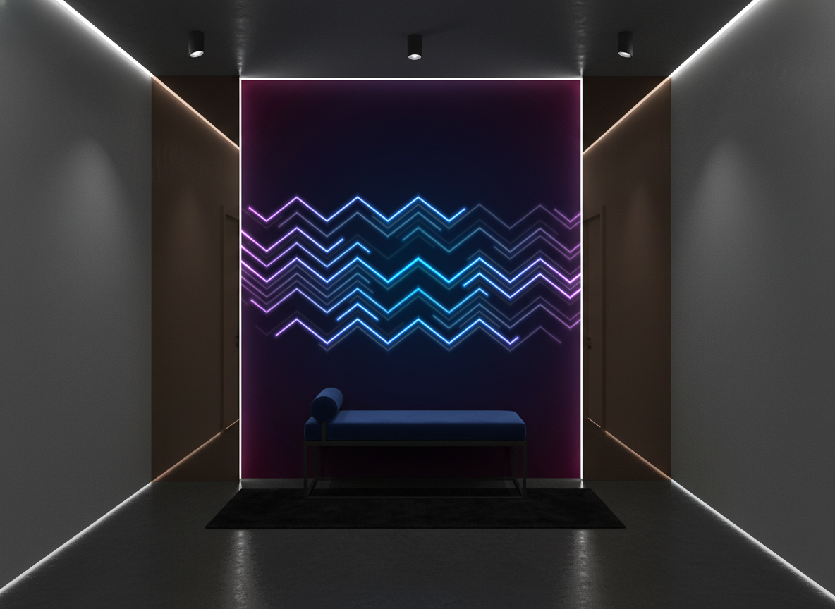 Papier Peint Chevrons Néon Lumineux Électrique Futuriste - Entrée