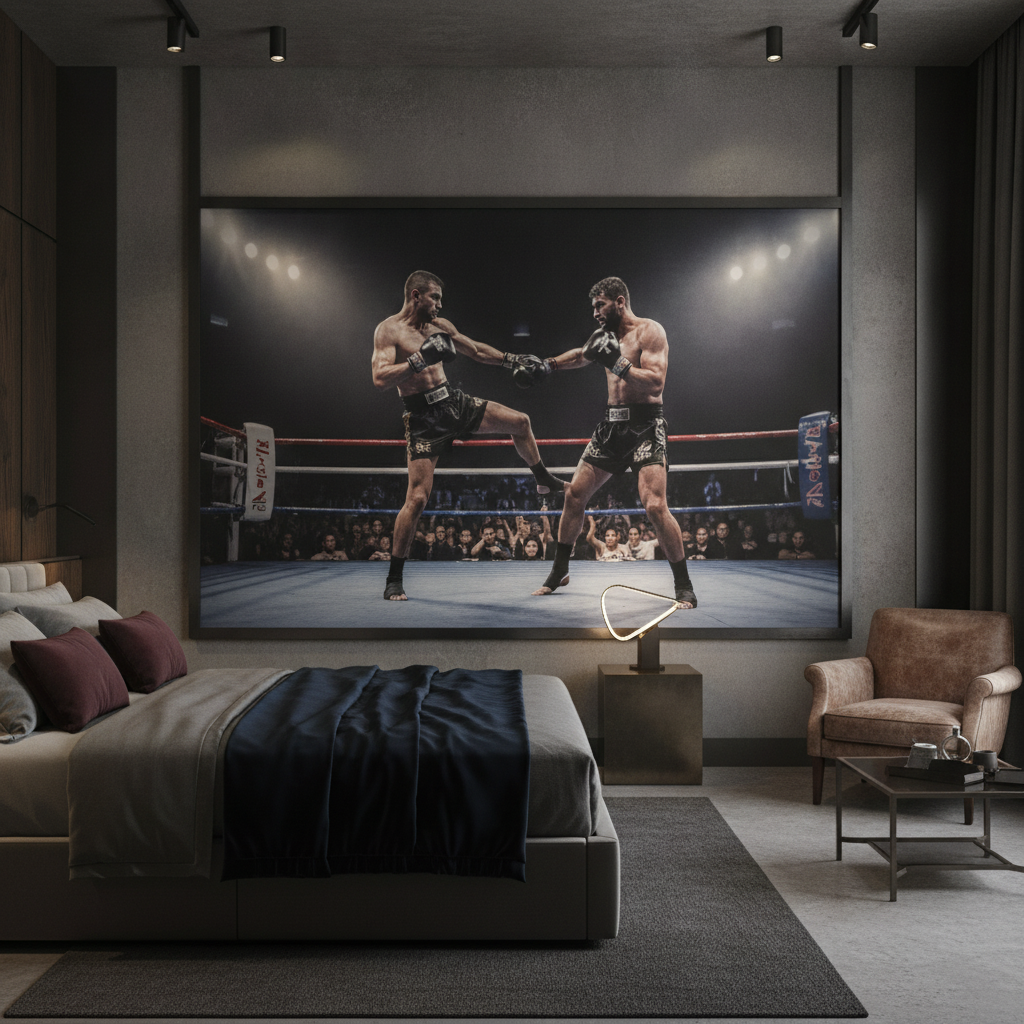Papier Peint Combat de Boxe Thaï Spectacle Sportif Intense - Hôtel
