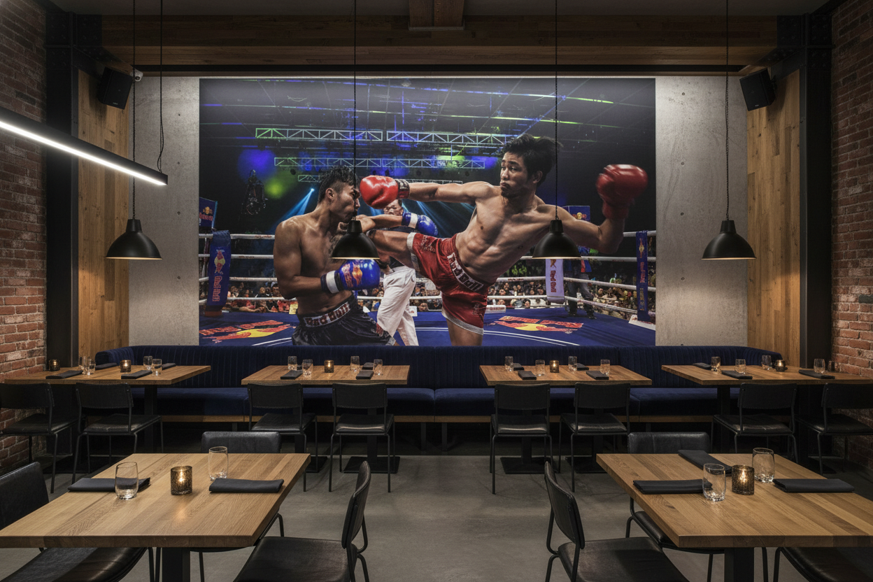 Papier Peint Combat de Boxe Thaï Spectacle Sportif Intense - Restaurant